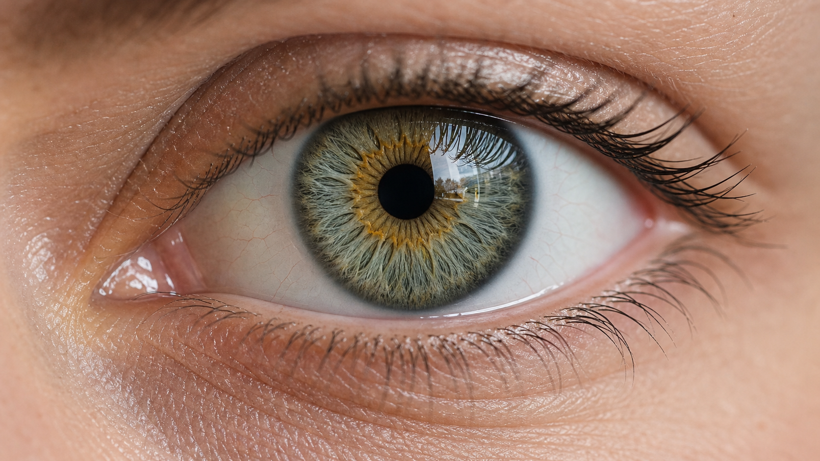 Close-up iris photo illustrating an eye color identifier analyzing true eye color in a human eye
